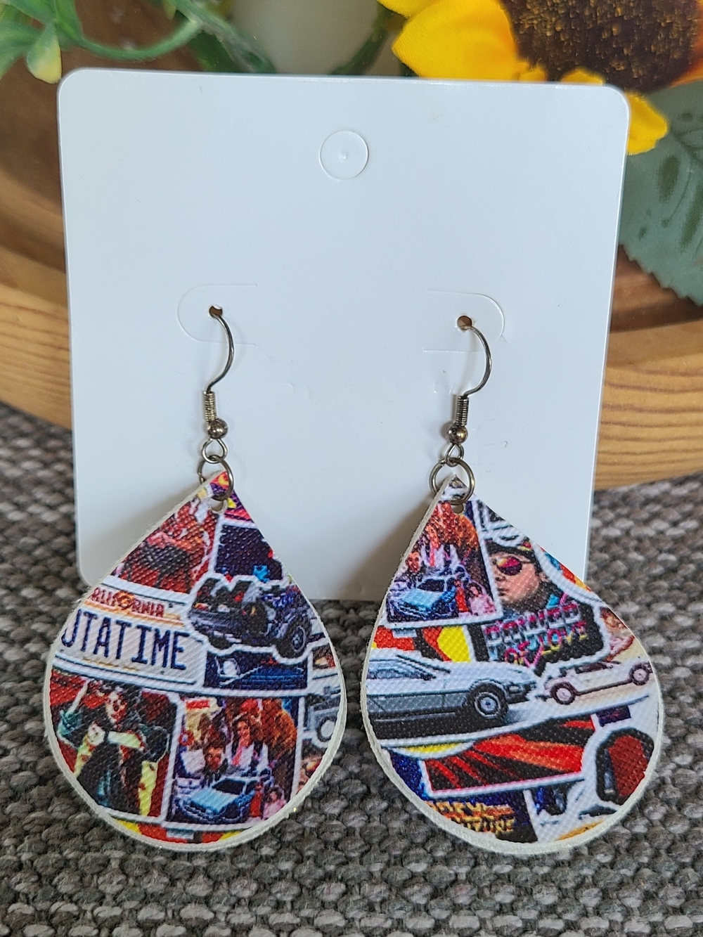 Colorful Retro Back To The Future Collage Teardrop Earrings